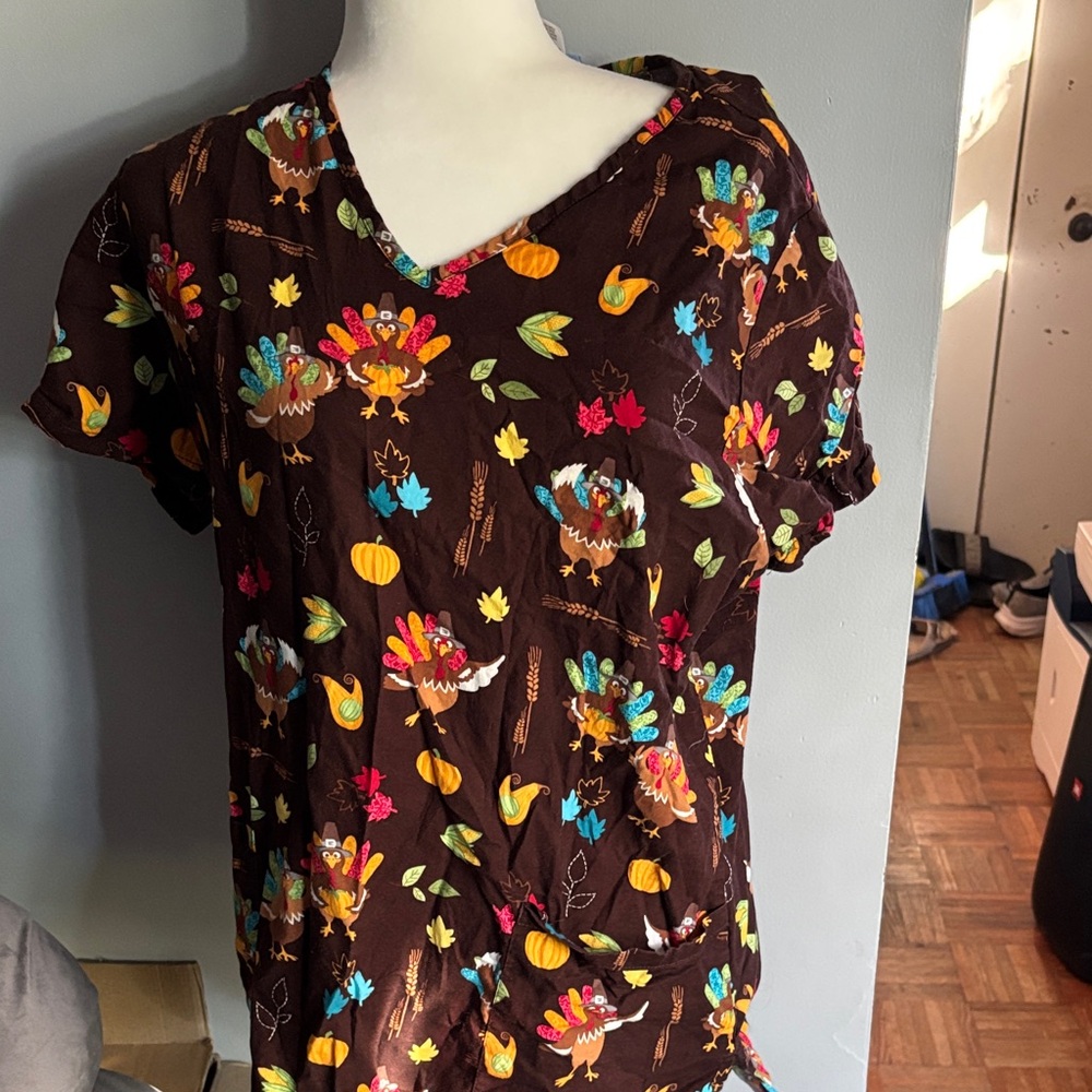 Thanksgiving Themed Scrub Top